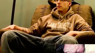 JoeSchmoeXXX.com - Nerdy looking amateur dude with glasses strips and jerks off his c