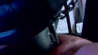 MuscleJockBound.com - Submissive man futilely struggles while in heavy chains, domina