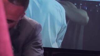 Naughty employees bareback fucking during movie night