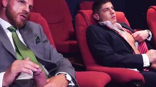 Naughty employees bareback fucking during movie night