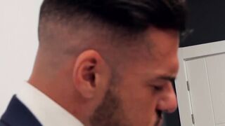 Bearded businessman hunk tearing up some tight butt