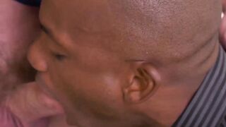 Black hunk sucks and rides his bosses dick in the toilet