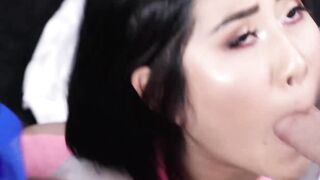 Asian teen besties covered in cum after foursome banging