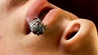 This hot smooth country jock chainsmokes while stroking and using a buttplug