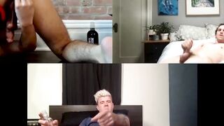 Three studs are jerking off and anal playing on live camera