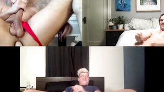Three studs are jerking off and anal playing on live camera