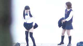 Young Asian babes caught on hidden camera peeing in public