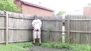 Horny tattooed thug Lex is getting his cock out in a yard
