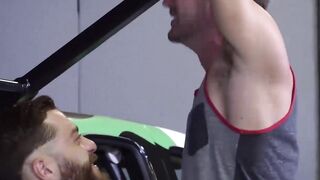 Big dick hunks barebacking and hammering in car garage