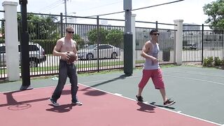 Muscular homo rides rough cowgirl style after basketball