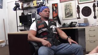 Straight biker rides cock for cash in the pawnshop