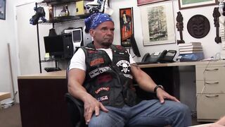 Straight biker rides cock for cash in the pawnshop