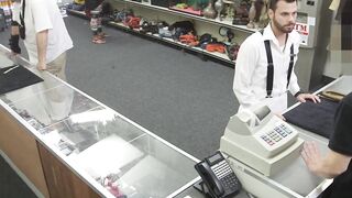Hunky pawnbroker banging customer in the back room