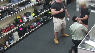 Kinky voyeur watching a hardcore anal drilling in pawnshop