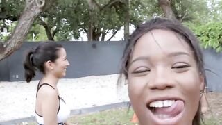 Three hot teen sluts share one hard cock in many positions