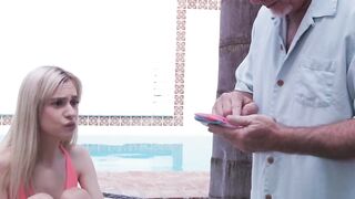 Cute petite teen Chane Shortcake sucks grandpas cock by pool