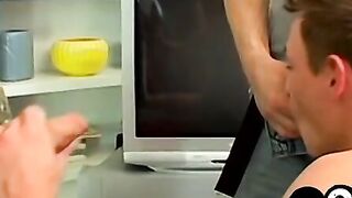 Young boy Jeramiah Johnson moans in hot spitroast threesome