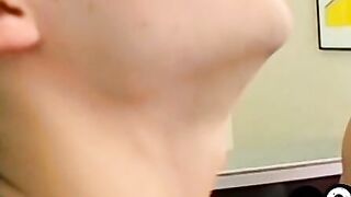 Young boy Jeramiah Johnson moans in hot spitroast threesome