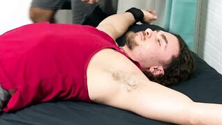 Young Kal Handsome giggled in a tickle torment by a hairy guy and tattooed Rikk