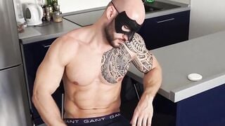 MaskXXX.com - Tattooed muscle guy David Boss's jacking it well until cumshot