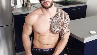 MaskXXX.com - Tattooed muscle guy David Boss's jacking it well until cumshot