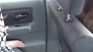 Japanese brunette babe caught on camera pissing in the car