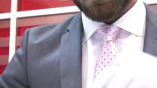 Bearded businessman Logan Moore fucked raw after hot blowjob