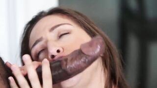 Sexy brunette teen Sarah Luvv gets fucked from behind hard