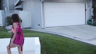 Sexy brunette teen Sarah Luvv gets fucked from behind hard
