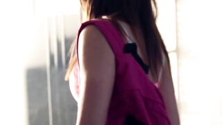 Sexy brunette teen Sarah Luvv gets fucked from behind hard