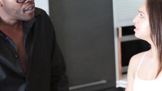Sexy brunette teen Sarah Luvv gets fucked from behind hard