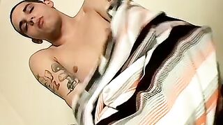 Straight thug with tattoos has an orgasm after cock stroking