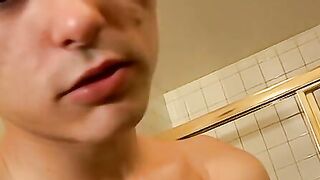 Skinny straight thug trims his pubes before masturbating