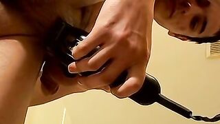 Skinny straight thug trims his pubes before masturbating