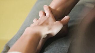 FOOTSIE BABES - Sensual cougar Kitana Lure Uses Her Booty To Make Him Cum On Her Toes