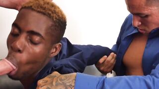 Sweet ebony stud spitroasted in hot office threeway