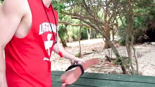 Handsome lifeguard bent over and pounded by hung jock