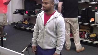Pawnshop owners double team juicy ebony customer