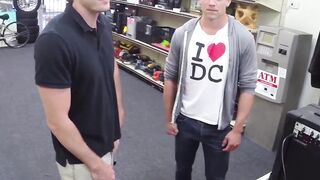 Handsome young stud spitroasted by BDSM pawn brokers