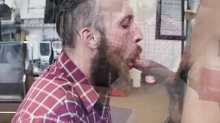 Bearded straight dude takes cash for interracial ass fuck