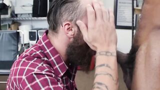 Bearded straight dude takes cash for interracial ass fuck