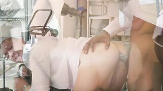 Handsome dude interracially fucked for cash in the office