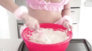 Sexy brunette bakes while being filmed and fuck