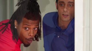 Redhead MILF Sophia Locke and Ebony Olivia Jayy seduce their stepsons into a foursome