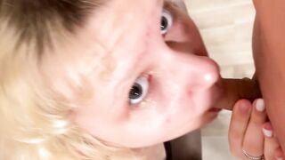 Moon Imp dumps messy cum on blond babe Kate White after some blowjob and deepthroat
