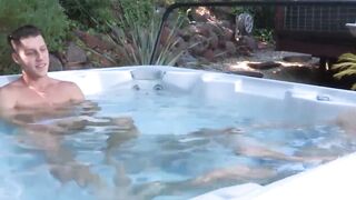 FalconsXXX.com - Outdoor jacuzzi sex with two big stiff dick hunks raw fucking under