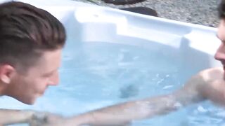 FalconsXXX.com - Outdoor jacuzzi sex with two big stiff dick hunks raw fucking under
