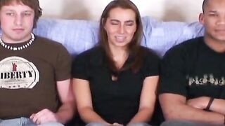 Black and white dudes share white chick in amateur threesome