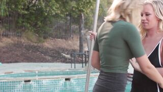 Rich MILF bitch talks the pool girl into pussy tribbing