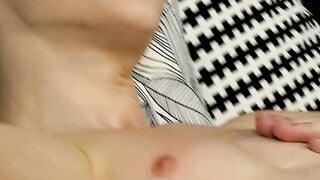 Girlish sissy stretches his boy pussy and touches his cock
